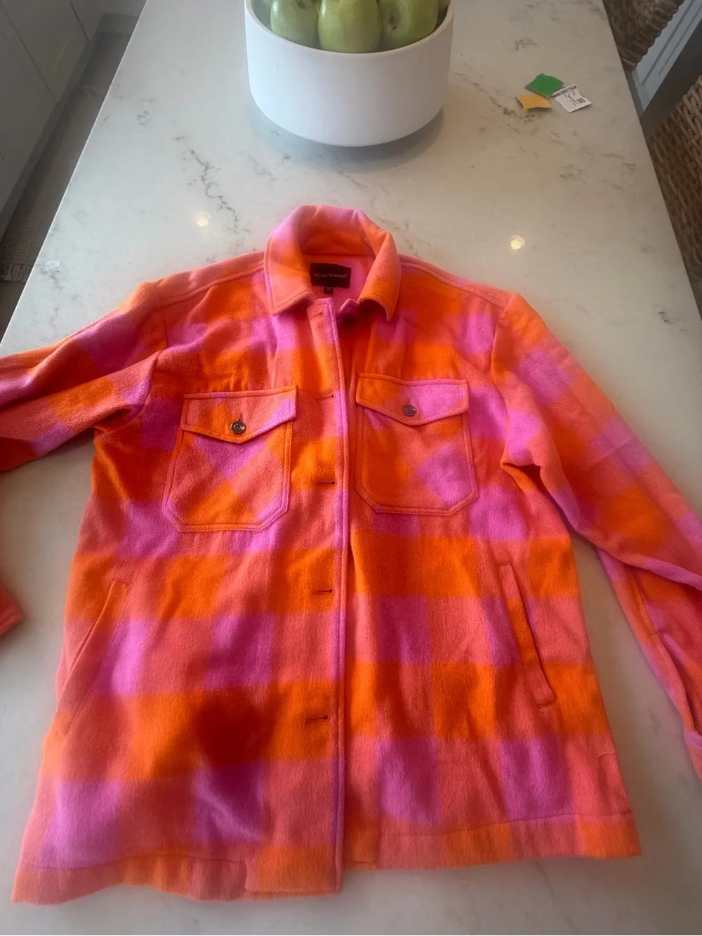 Women's velvet heart Pink & Orange Plaid Shacket Jacket! M